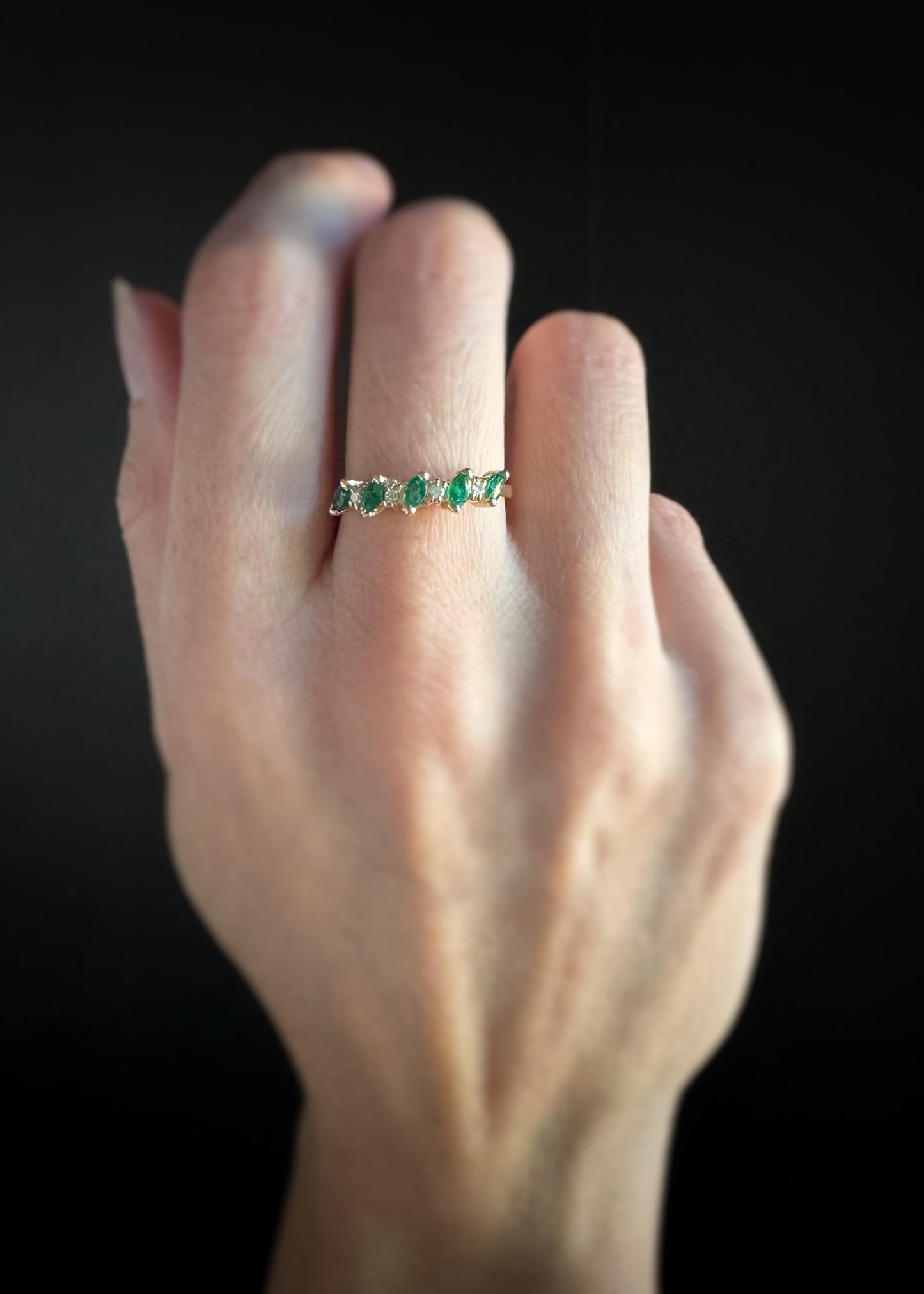 Estate 14k + Emerald and Diamond Band