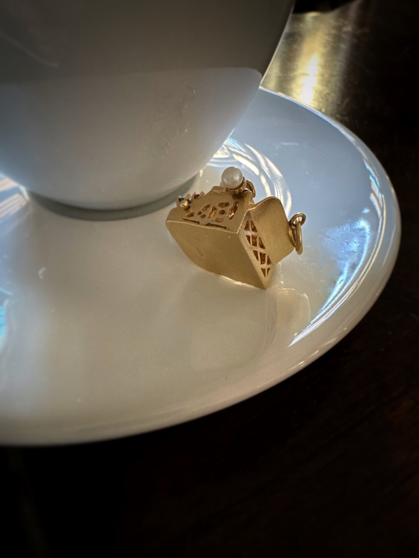 Vintage 14k + Sapphire Ruby and Pearl Typewriter Charm