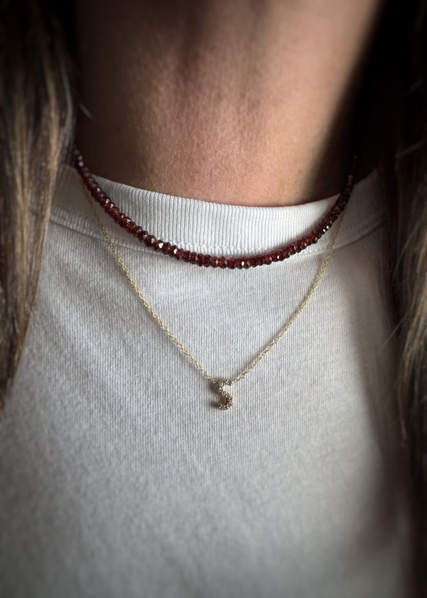 Estate 14k + Diamond Initial "S" Necklace