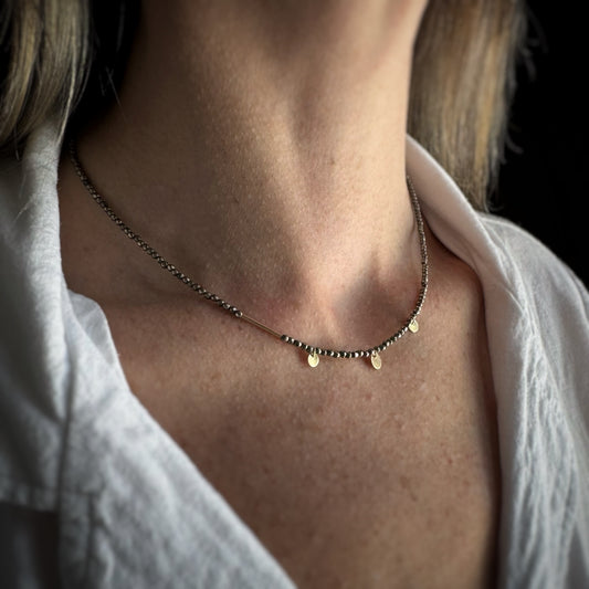 14k + Pyrite Beads & Mini Discs Necklace