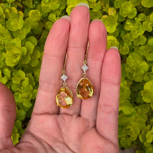 Estate 14k + Citrine and Diamond Dangle Earrings