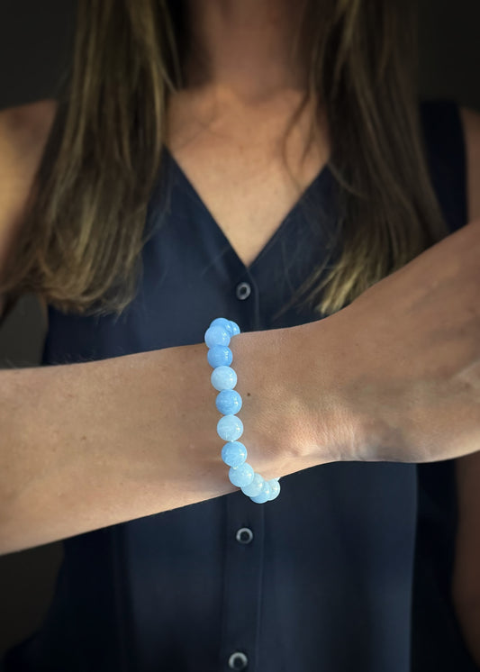 Smooth Blue Agate Bead Stretch Bracelet