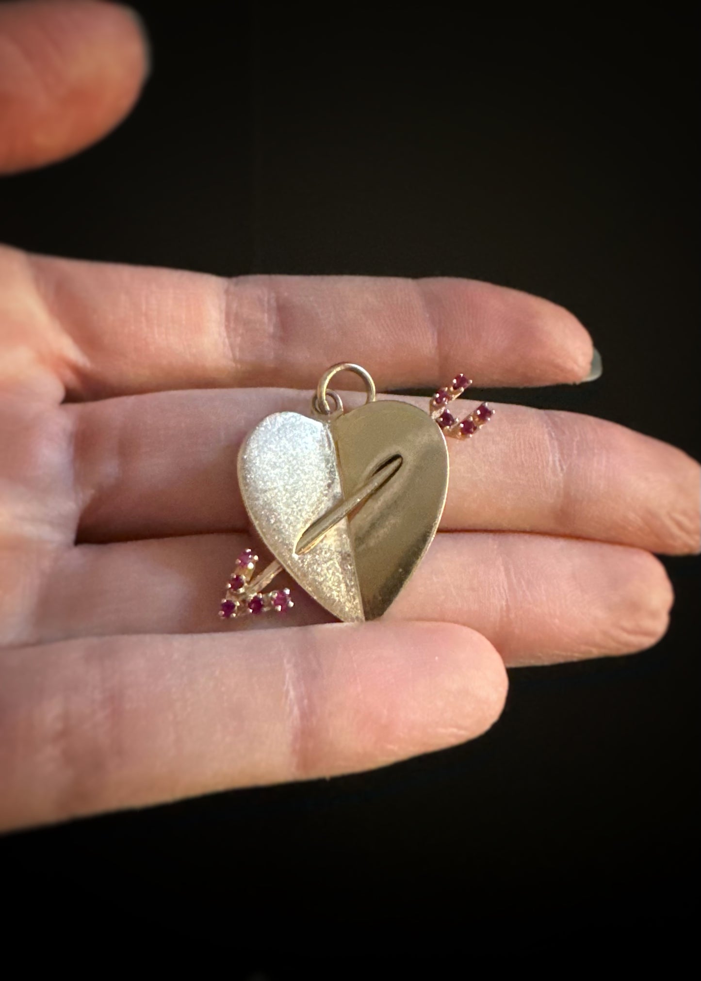 Estate 14k + Ruby Cupid's Arrow and Heart Charm