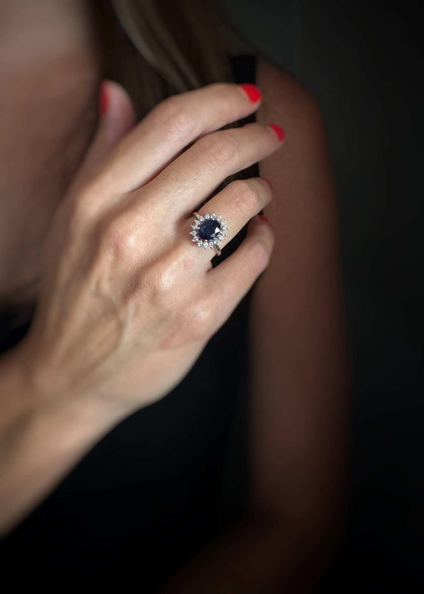 Estate 14k + Oval Sapphire and Diamond Halo Ring