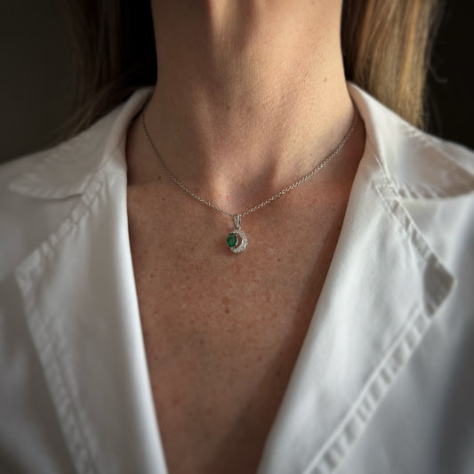 Estate Platinum + Emerald and Diamond Necklace