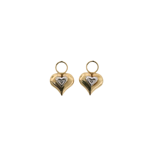Estate 14k + Diamond Heart Hoop Charms
