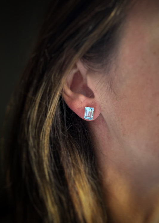 Estate 14k + Blue Topaz Stud Earrings