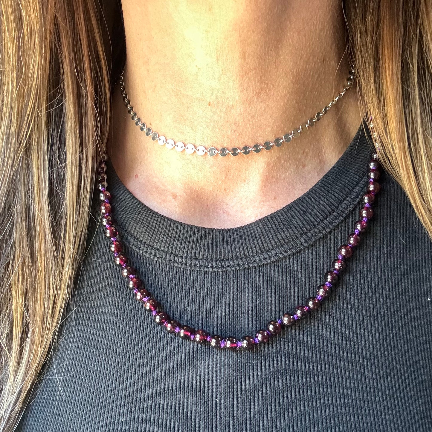 Sterling + Rhodalite Garnet Bead Necklace