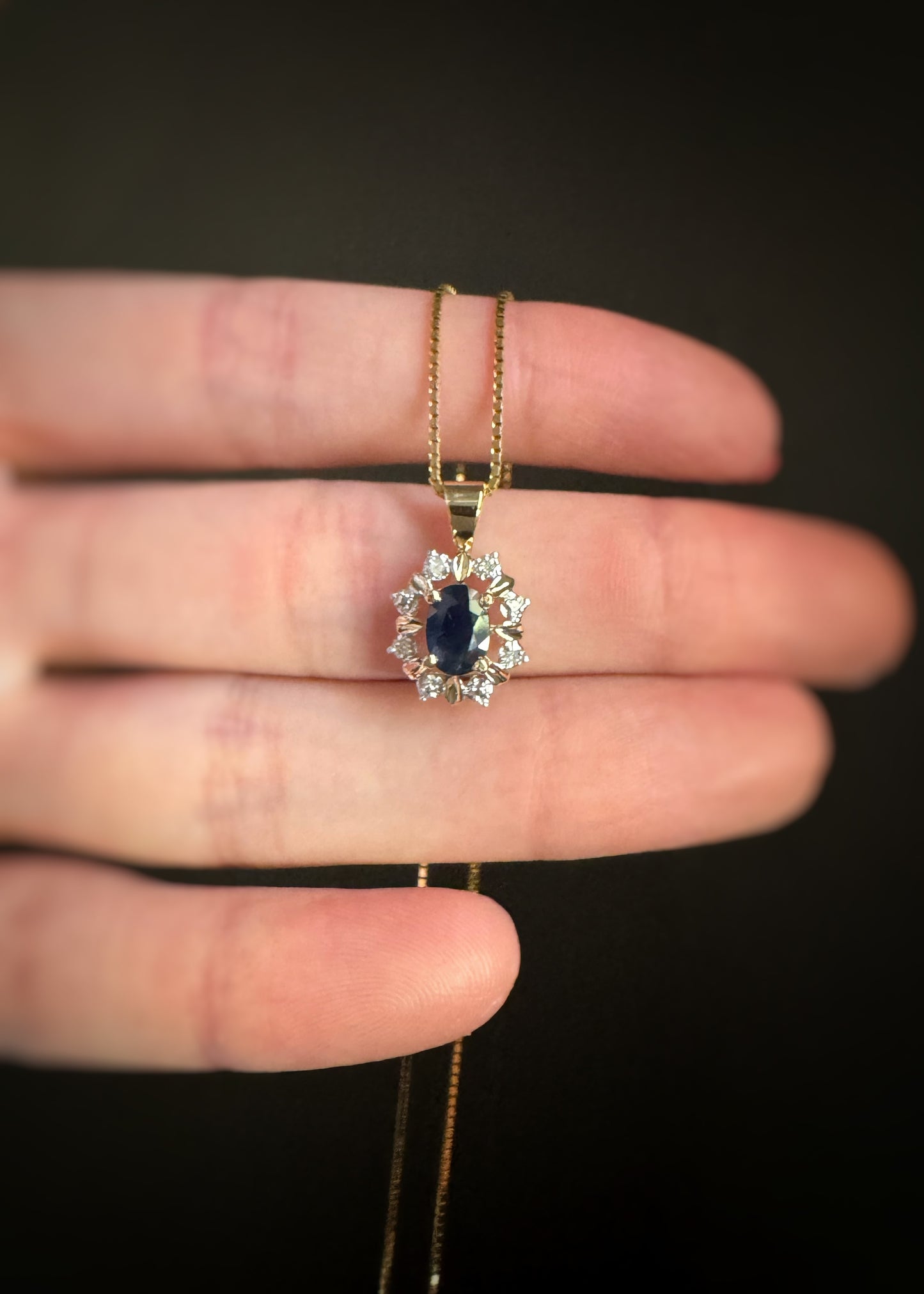 Estate 14k + Sapphire and Diamond Necklace