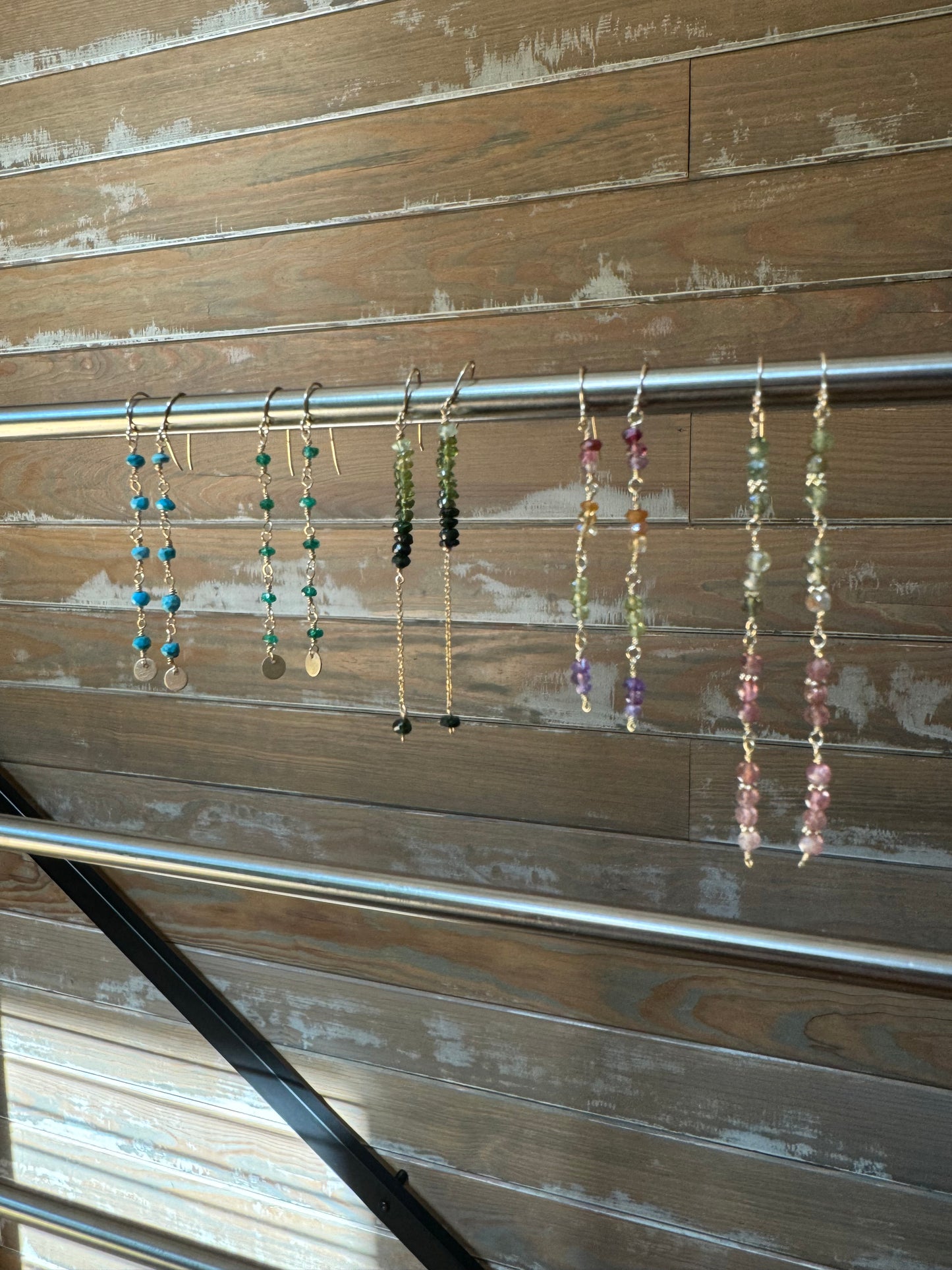 14k + Pink and Green Tourmaline Bead Earrings