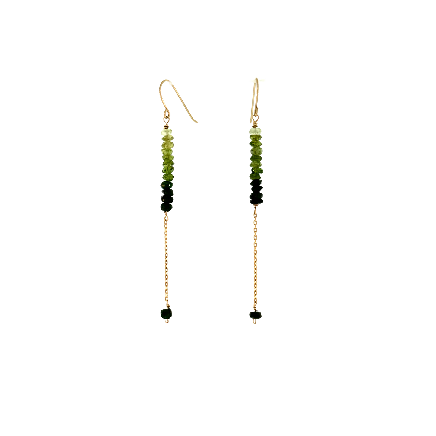 14k + Green Tourmaline Bead & Chain Earrings
