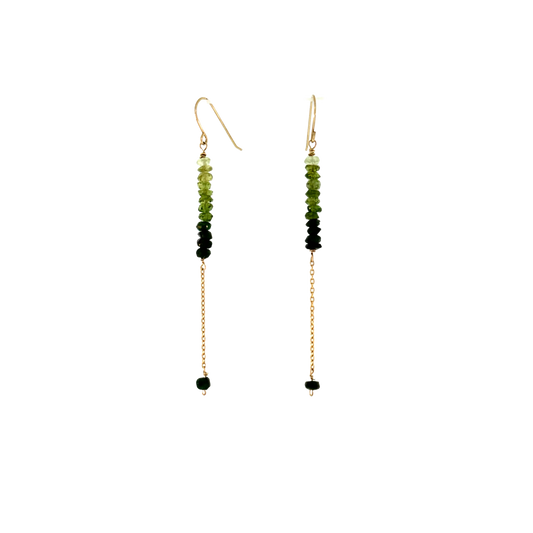 14k + Green Tourmaline Bead & Chain Earrings