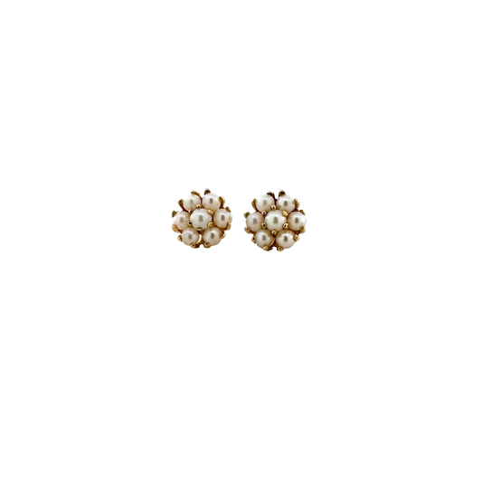 Estate 14k + Cultured Pearl Flower Stud Earrings