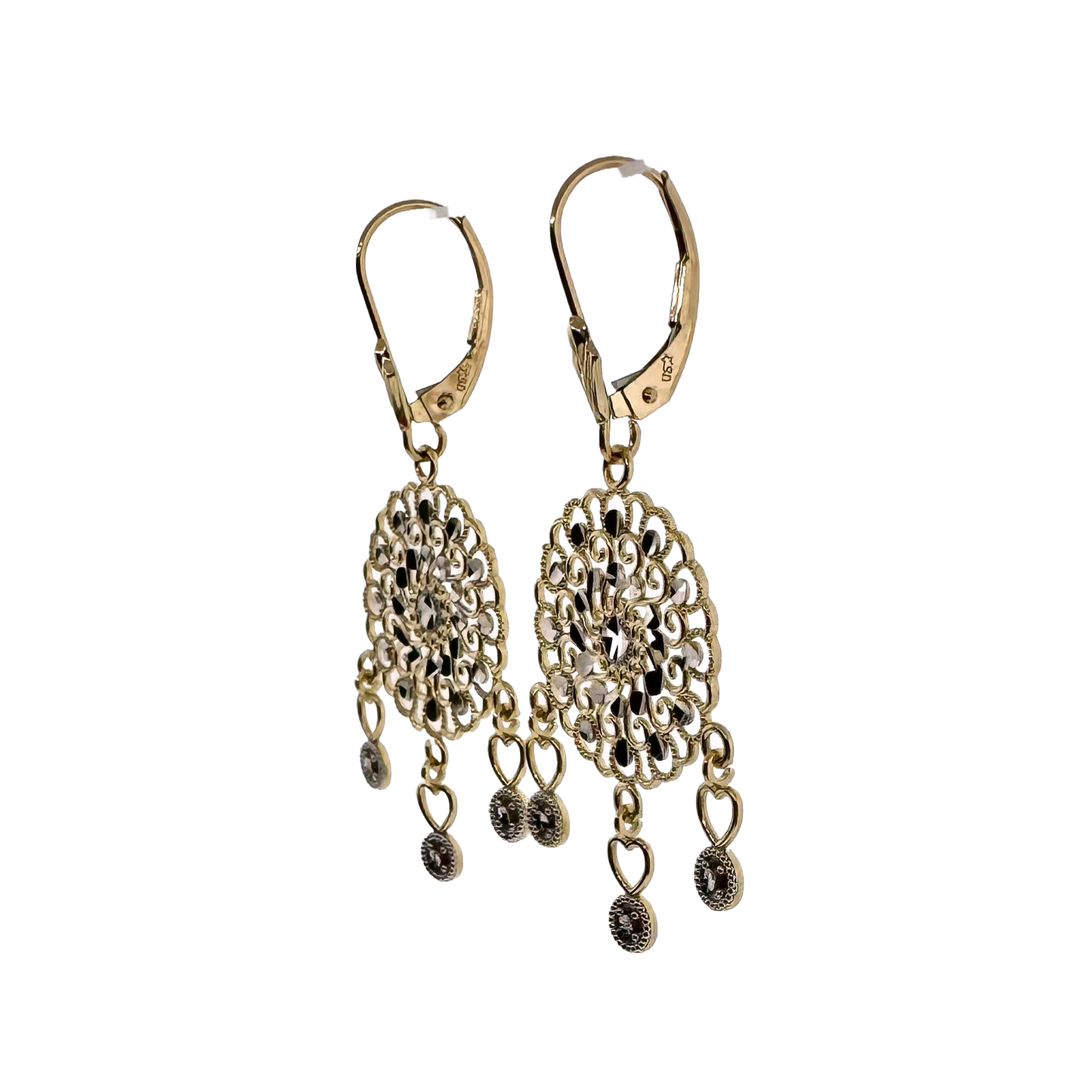 Estate 14k + Lace Cut-out Dangle Earrings