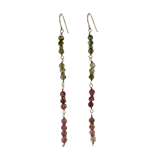 14k + Pink and Green Tourmaline Bead Earrings