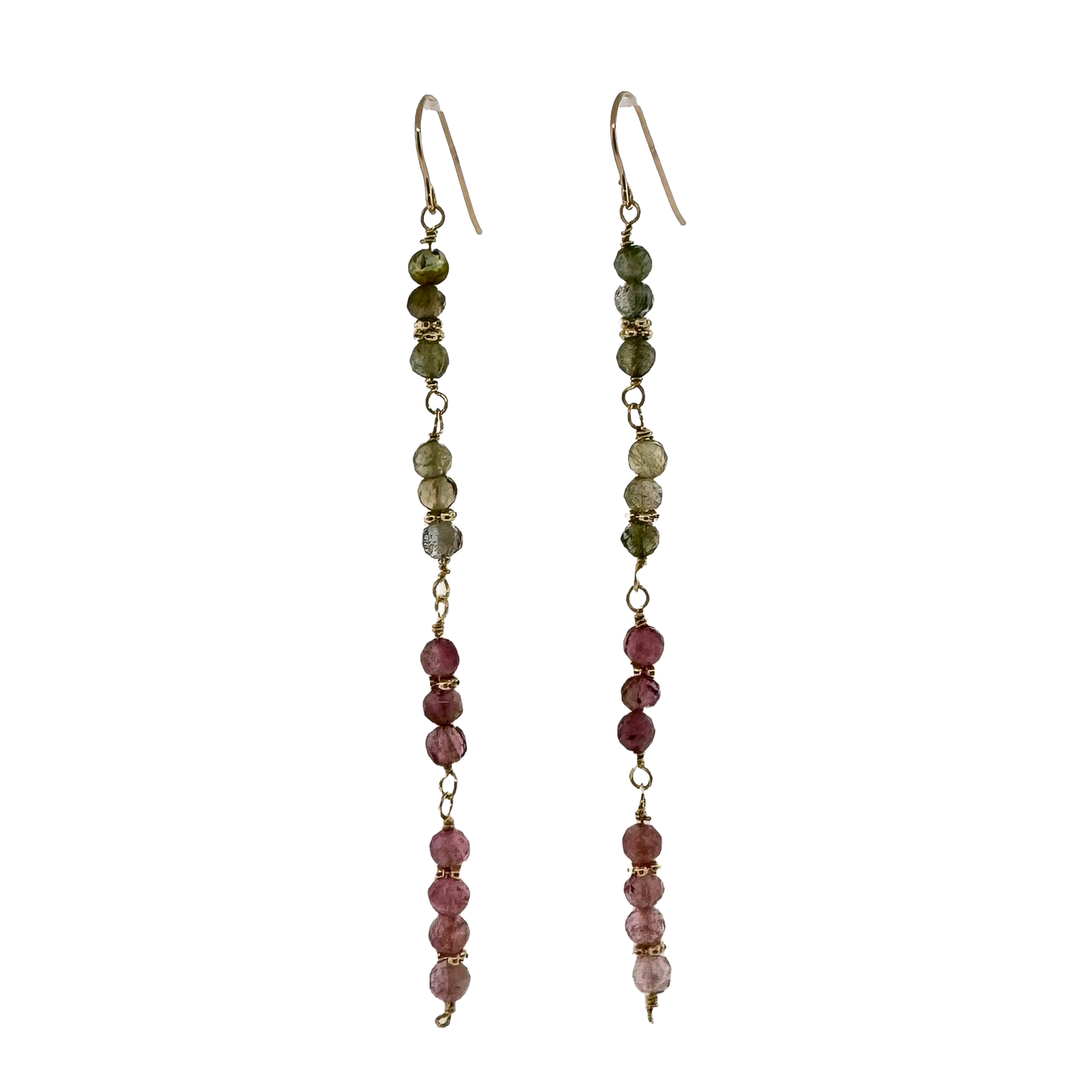 14k + Pink and Green Tourmaline Bead Earrings