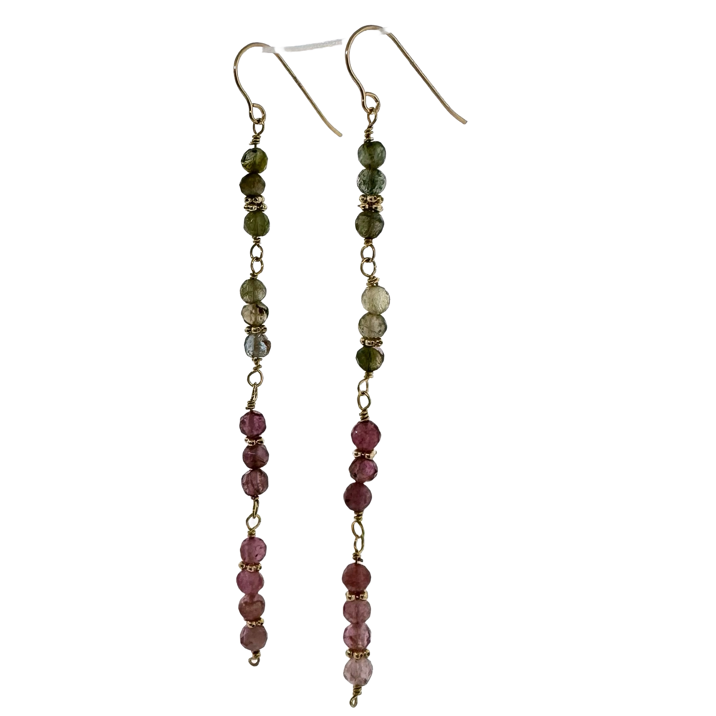14k + Pink and Green Tourmaline Bead Earrings