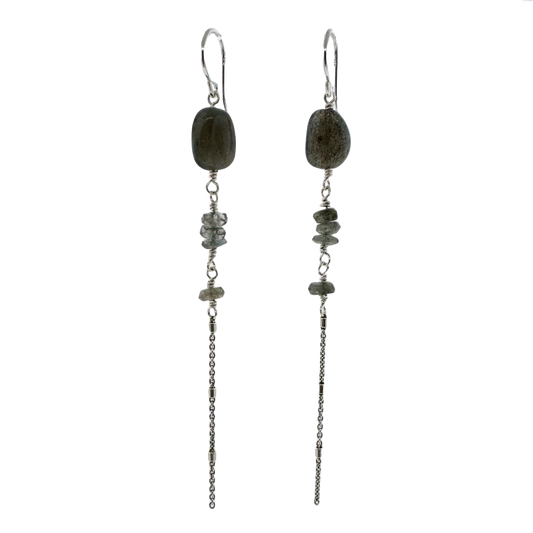 Sterling + Labradorite Bead Chain Earrings