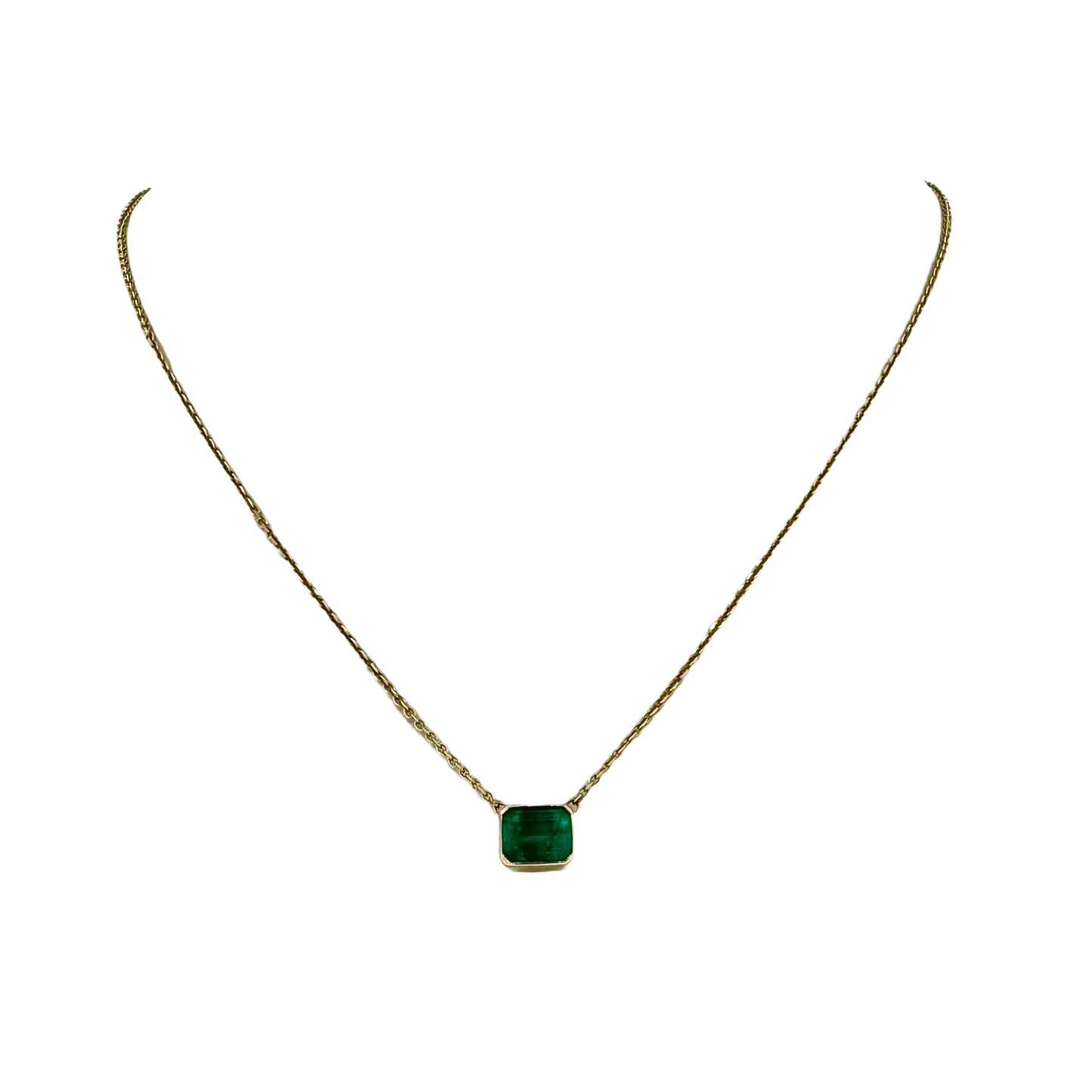 Custom 14k + Emerald Bezel Set Station Necklace