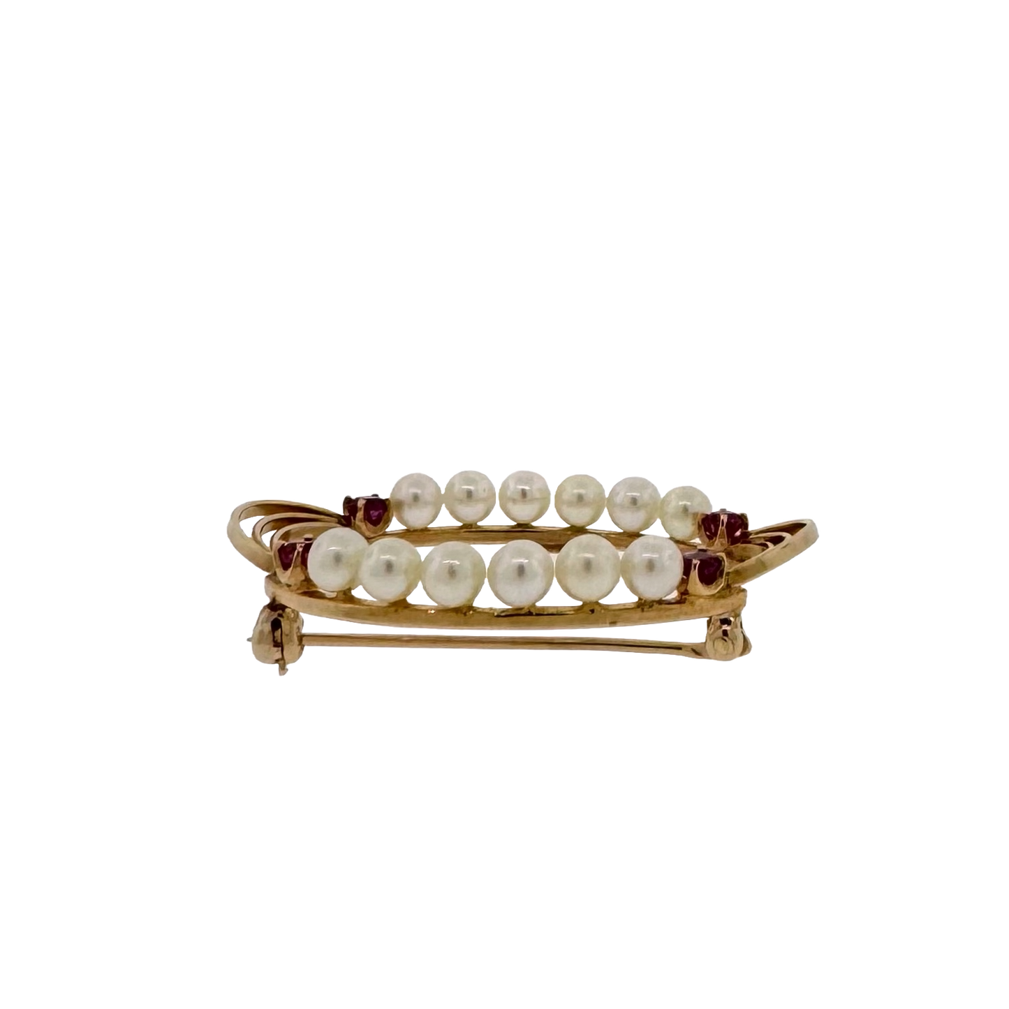 Estate 14k + Ruby and Pearl Oval Brooch