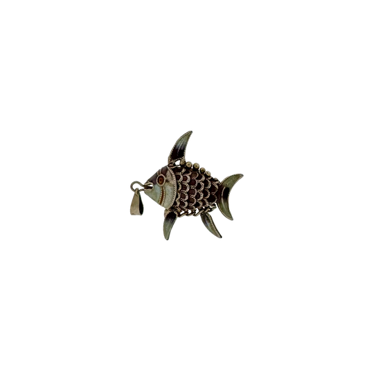 Estate Sterling + Enamel Articulated Fish Pendant