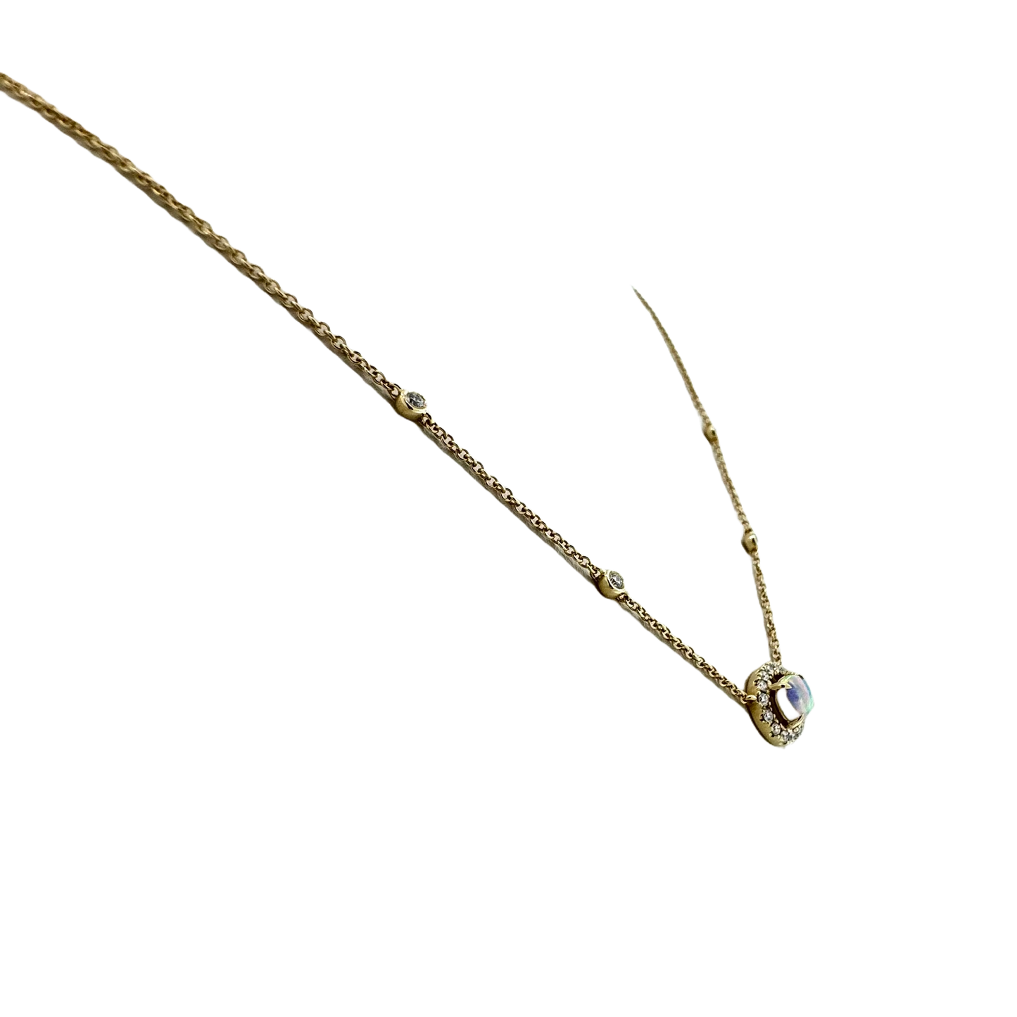 Estate 14k + Opal and Diamond Necklace