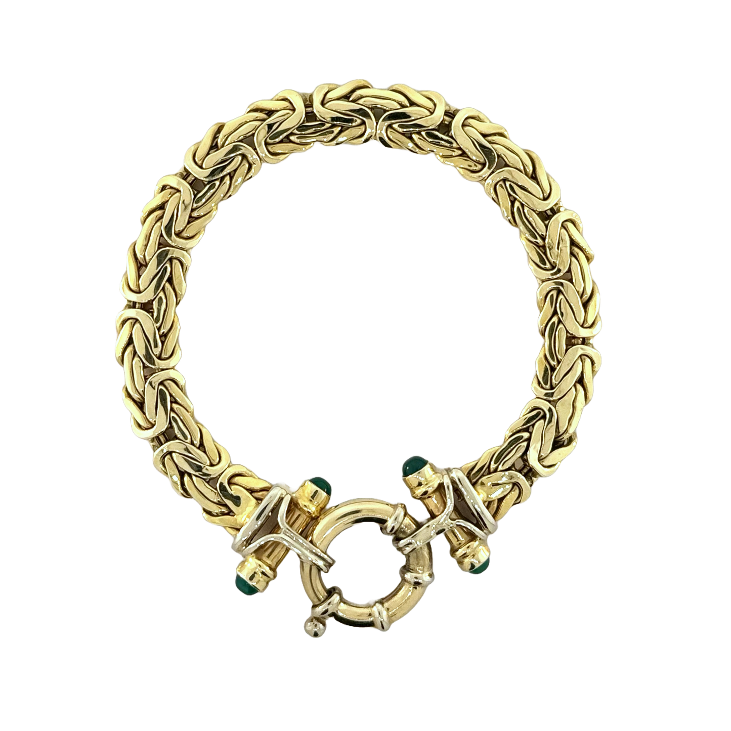 Estate 14k + Byzantine Bracelet w/ Green Onyx End Caps