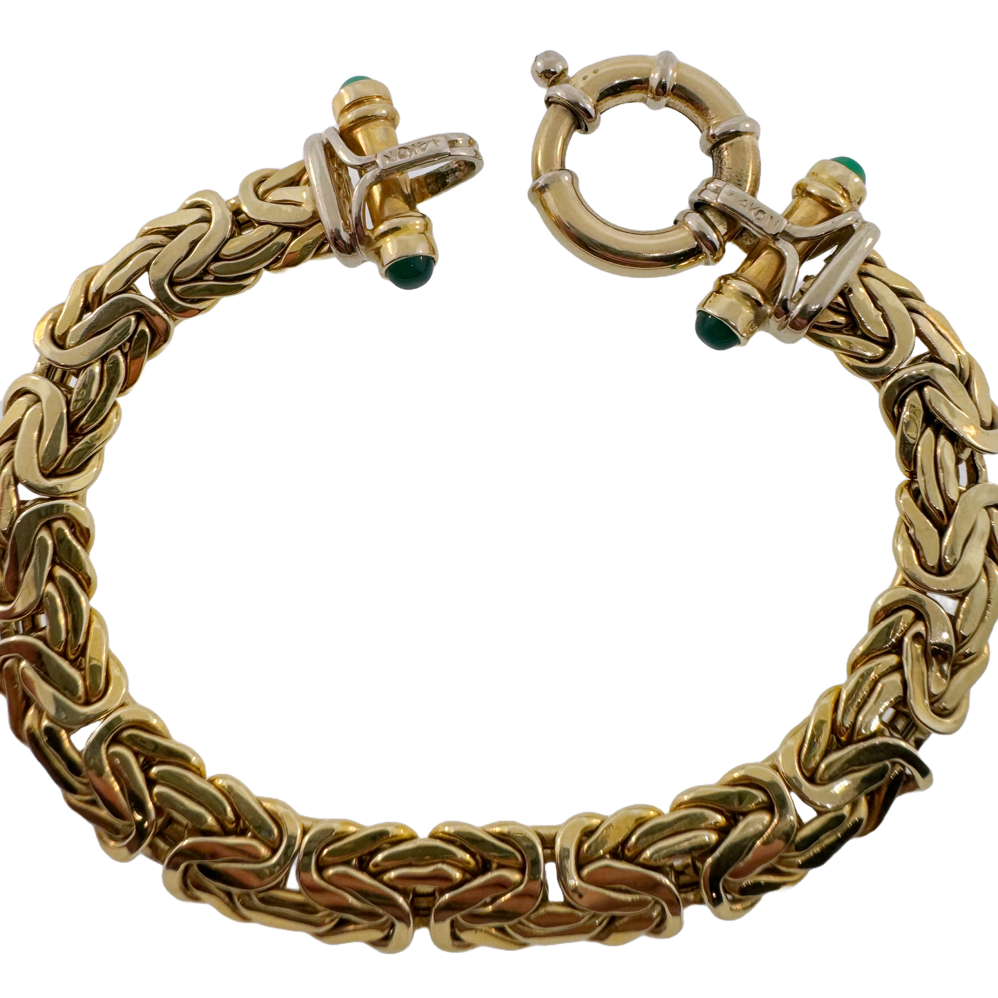 Estate 14k + Byzantine Bracelet w/ Green Onyx End Caps