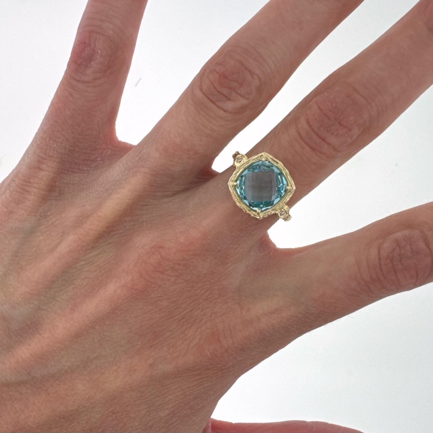 Estate 14k + Blue Topaz & Diamond Ring