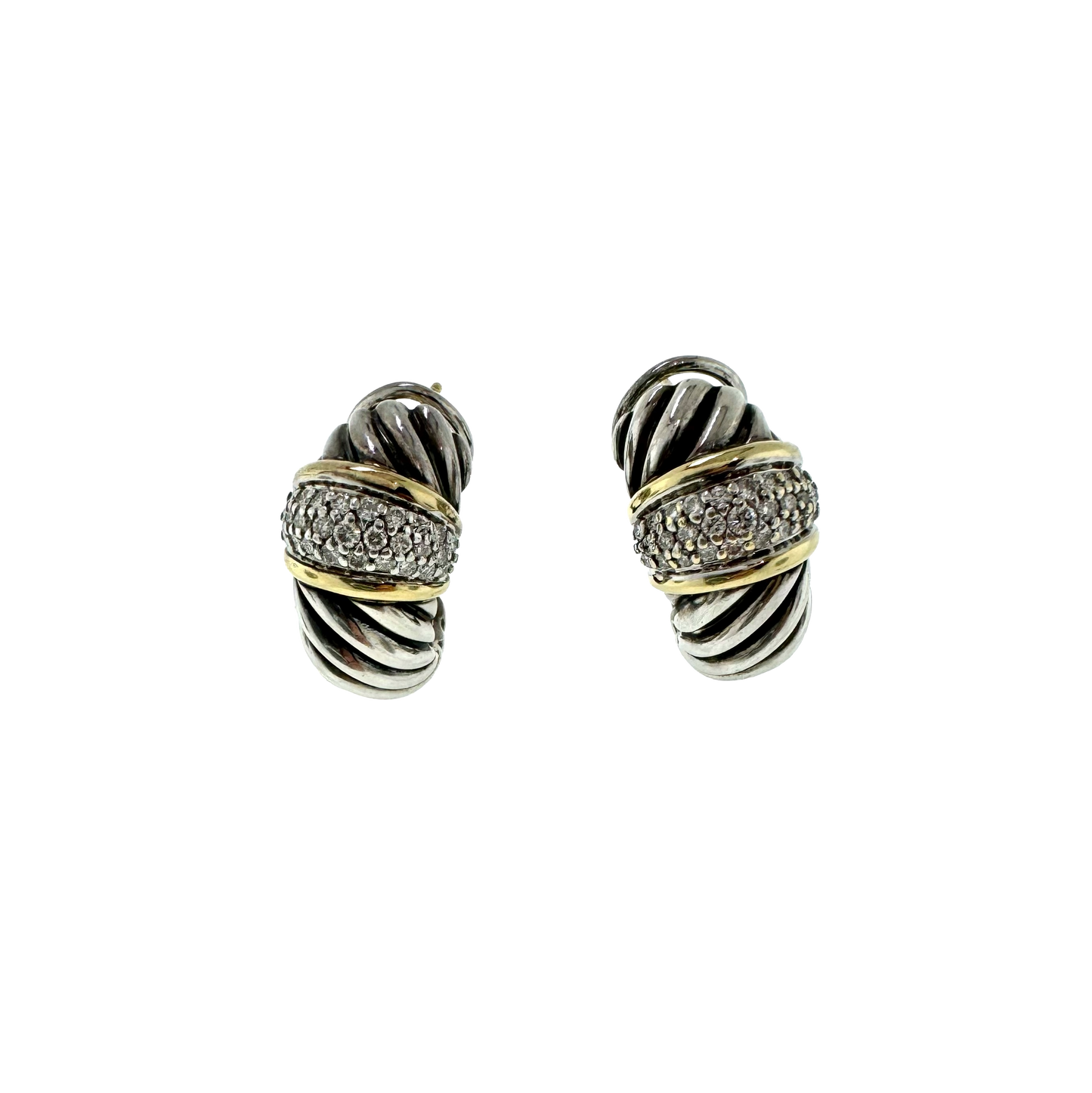 Estate Designer 18k + Sterling Pave Diamond Cable Earrings