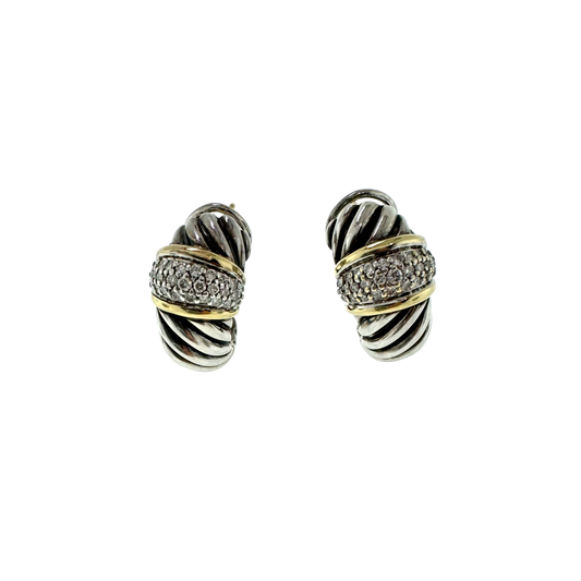 Estate David Yurman 18k + Sterling Pave Diamond Cable Earrings