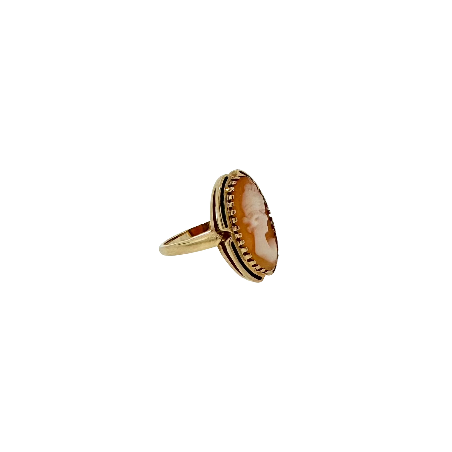Estate 10k + Elongated Oval Shell Cameo Ring