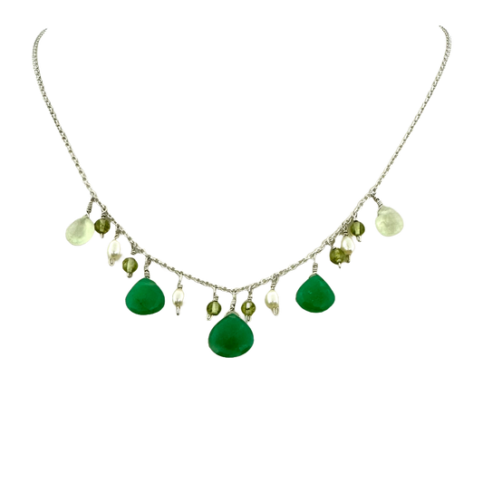 Sterling + Sea Greens Gemstone Fringe Necklace