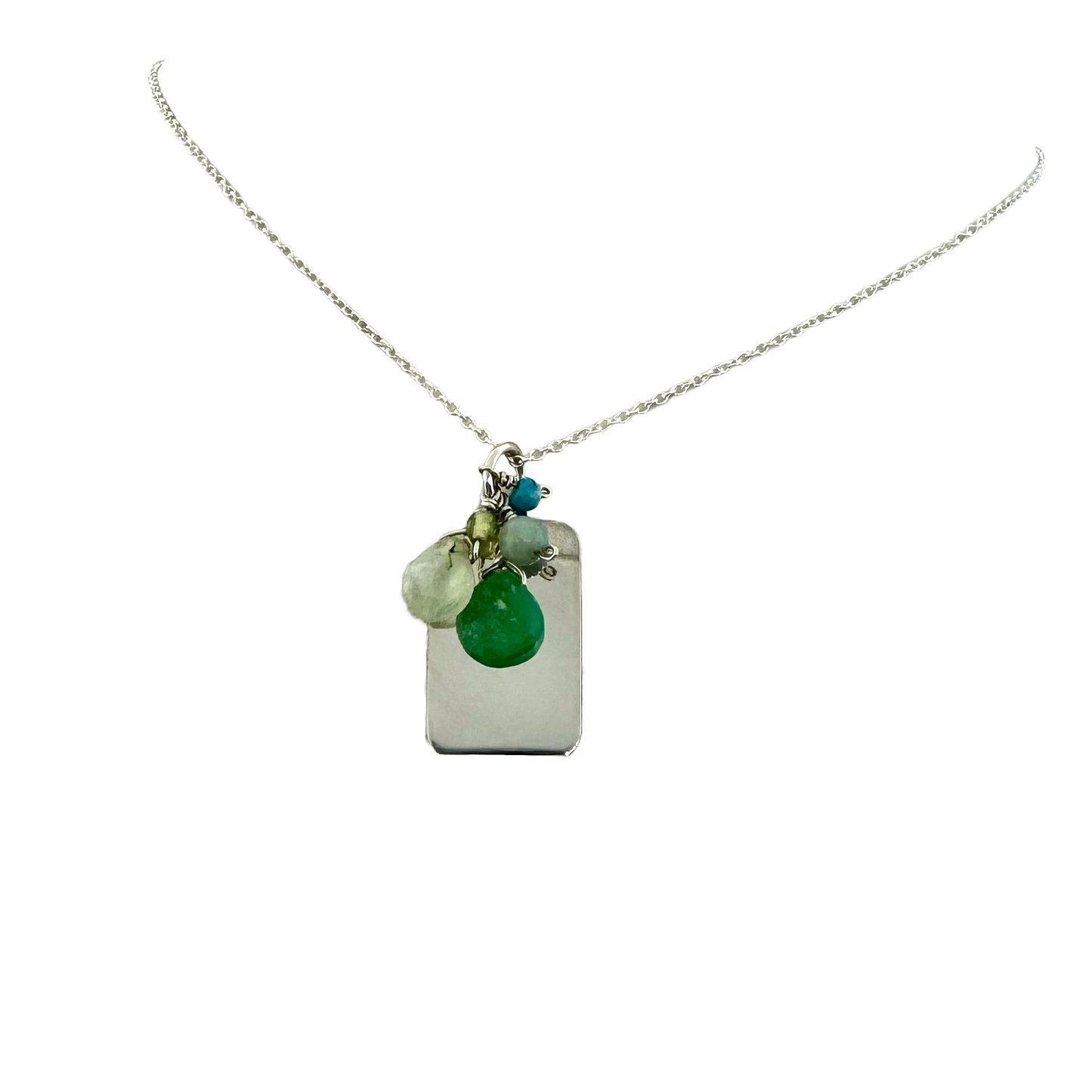 Sterling + Sea Greens Gemstones I.D. Necklace