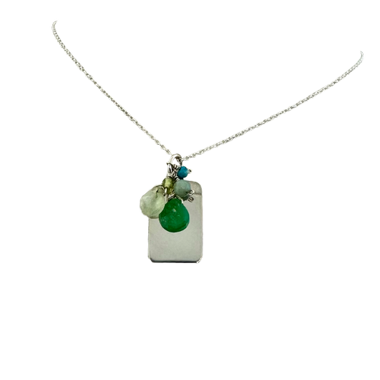 Sterling + Sea Greens Gemstones I.D. Necklace