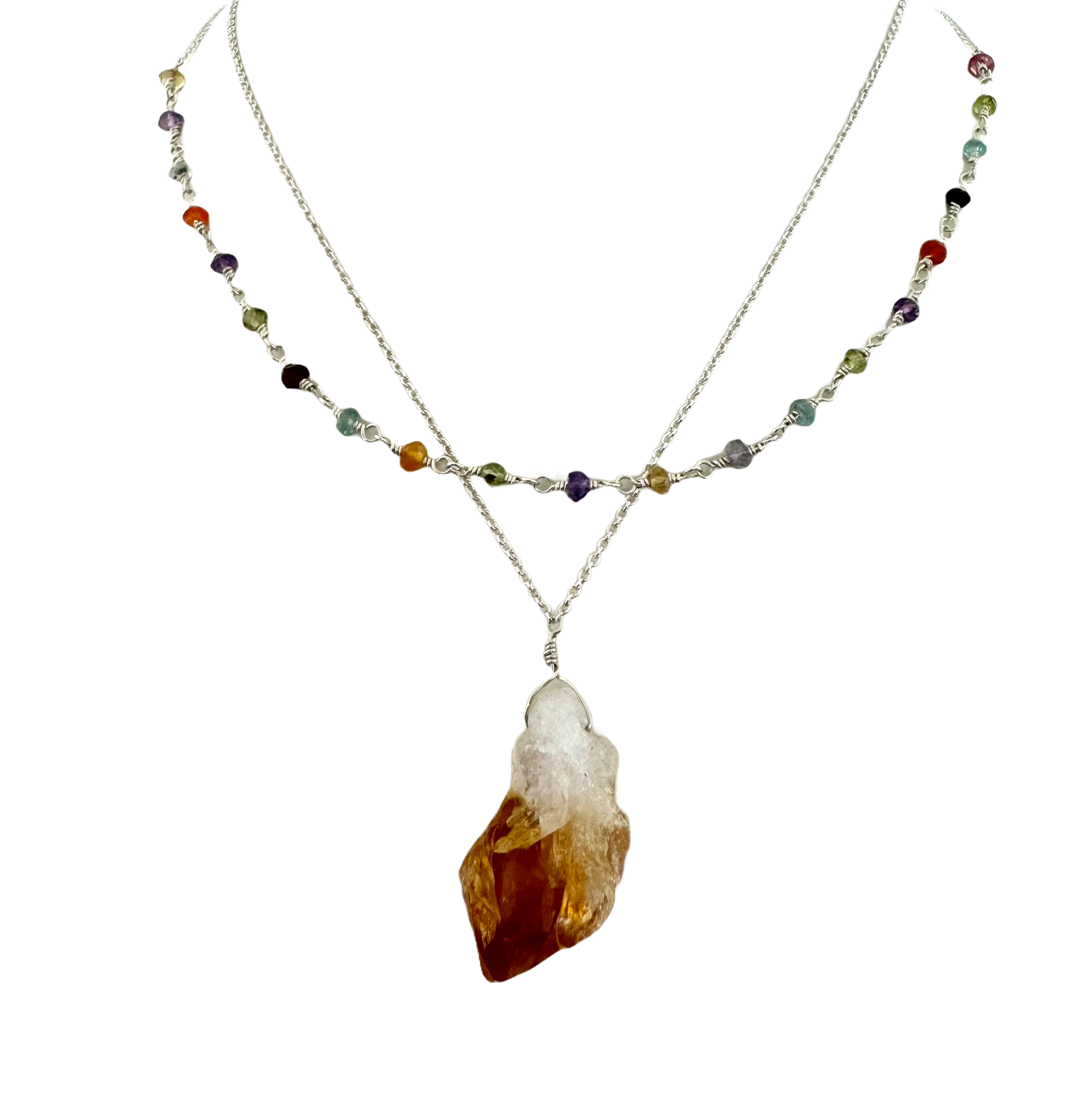 Sterling + Citrine Rough Double Strand Necklace