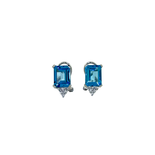 Estate 14k + Blue Topaz & Diamond Earrings