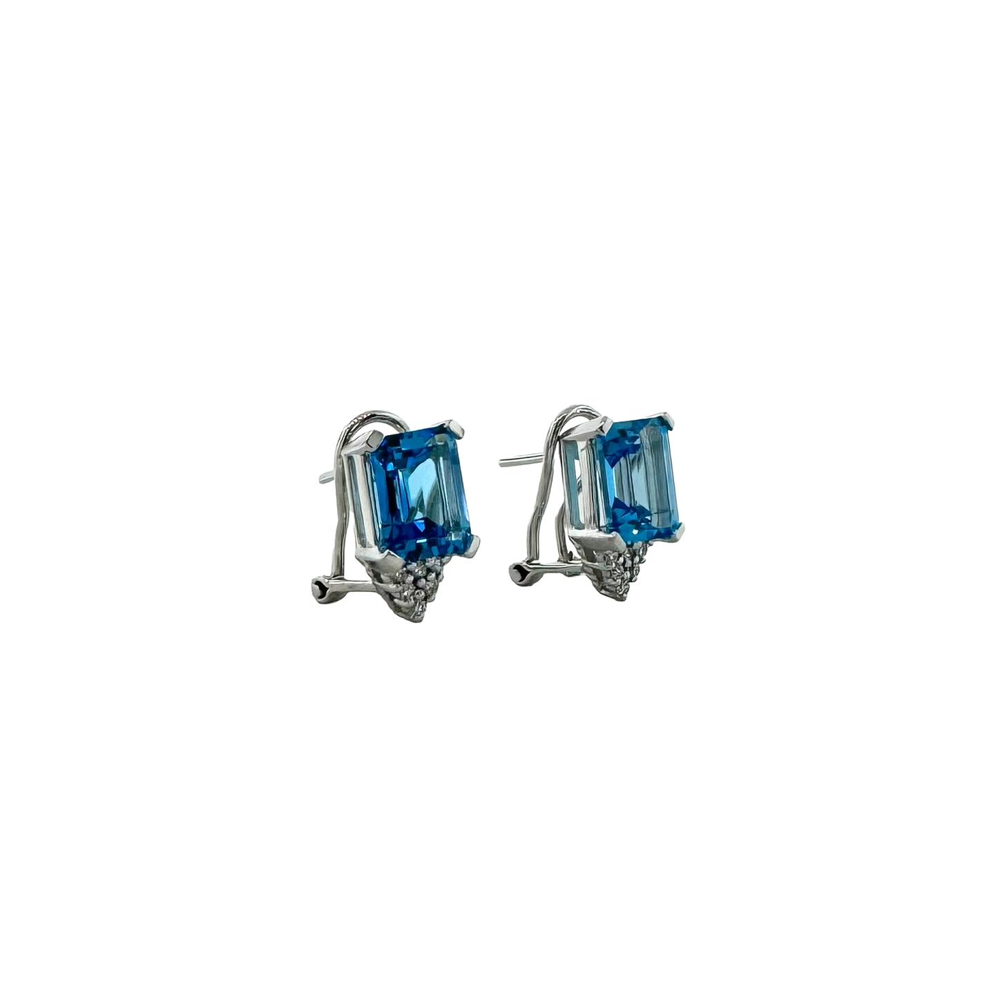 Estate 14k + Blue Topaz & Diamond Earrings
