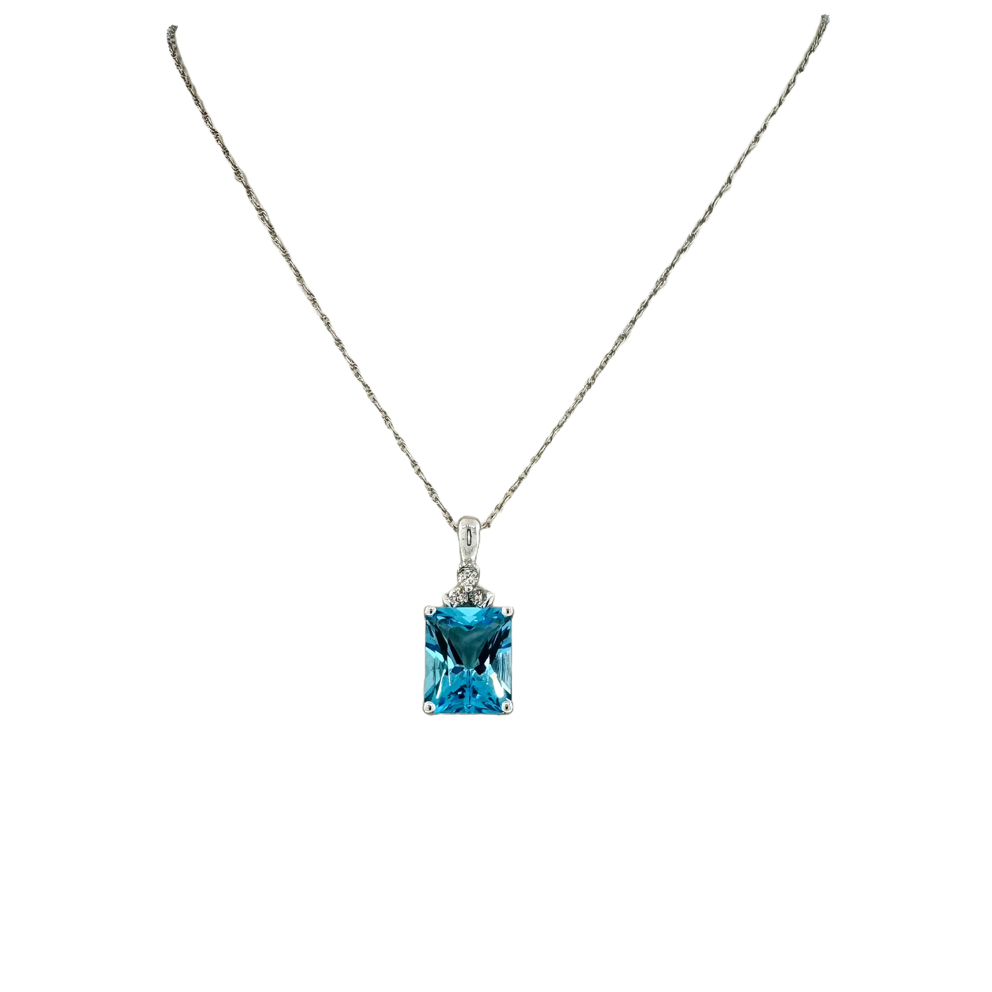 Estate 10k + Blue Topaz & Diamond Necklace
