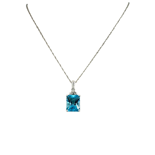 Estate 10k + Blue Topaz & Diamond Necklace