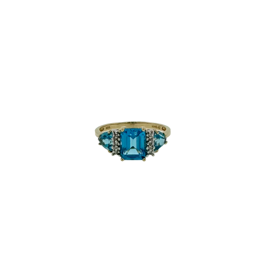 Estate 14k + Blue Topaz & Diamond Ring