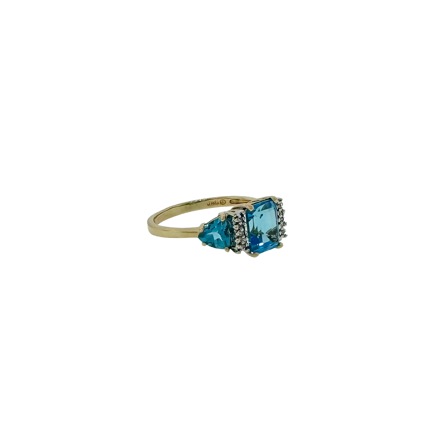Estate 14k + Blue Topaz & Diamond Ring