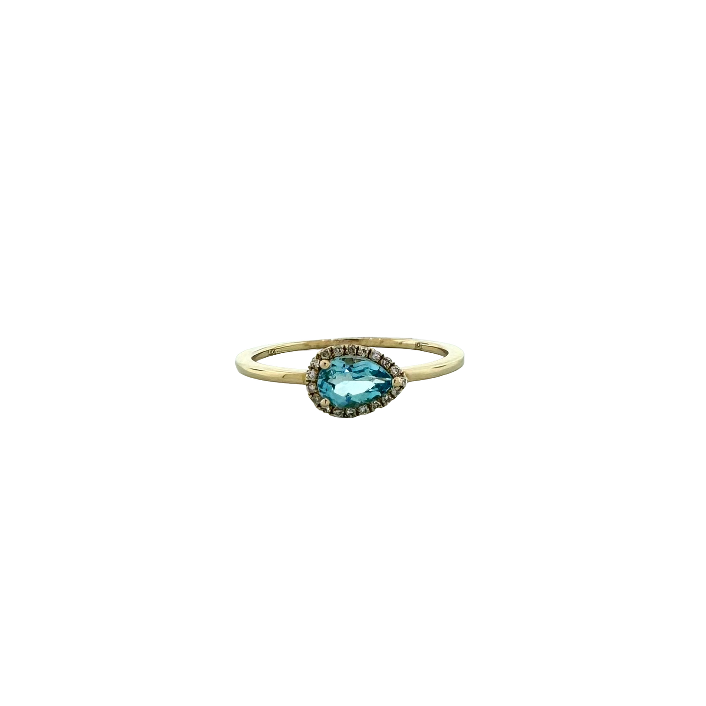 14k + Blue Topaz and Diamond East/West Ring