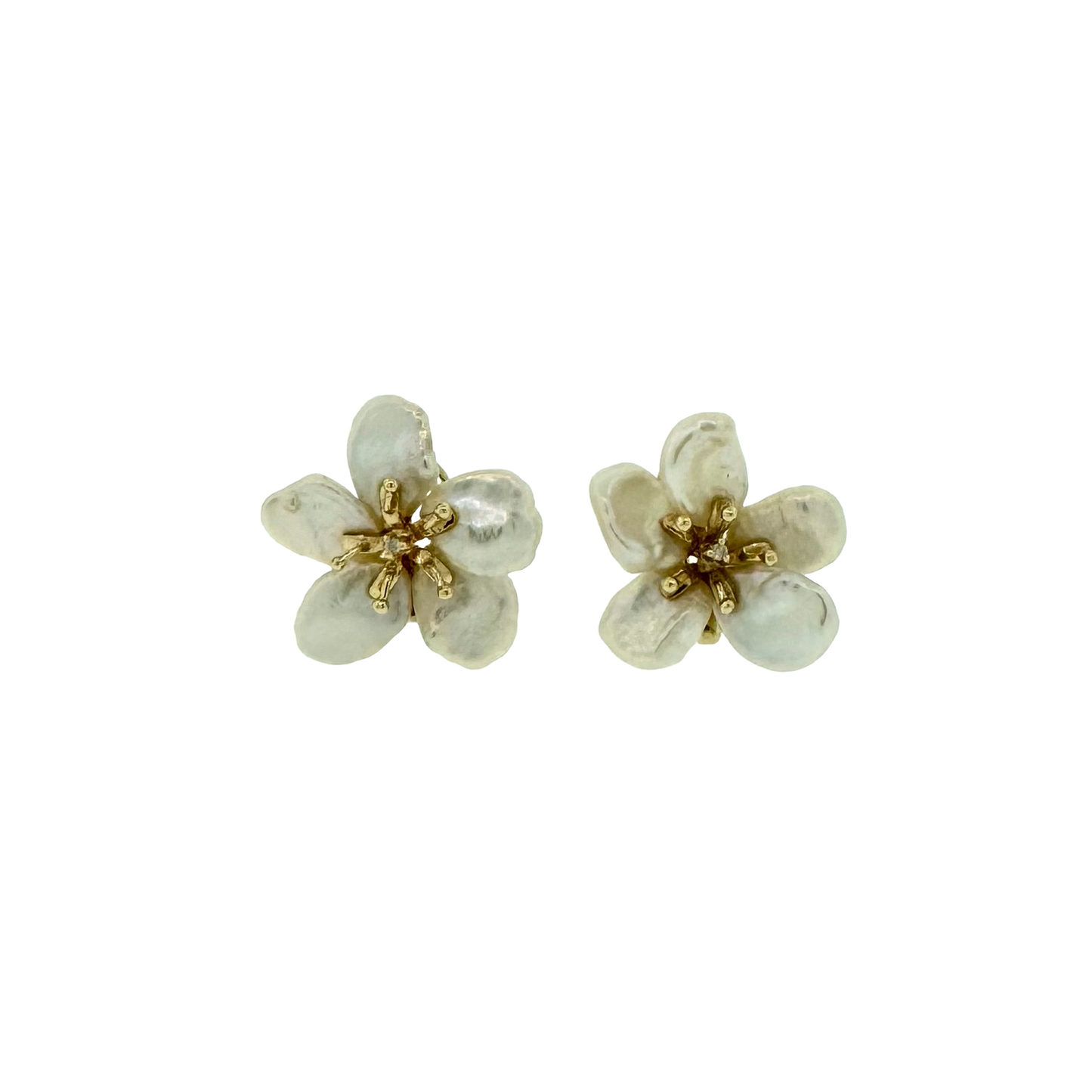 Estate 14k + Keshi Pearl Flower Earrings