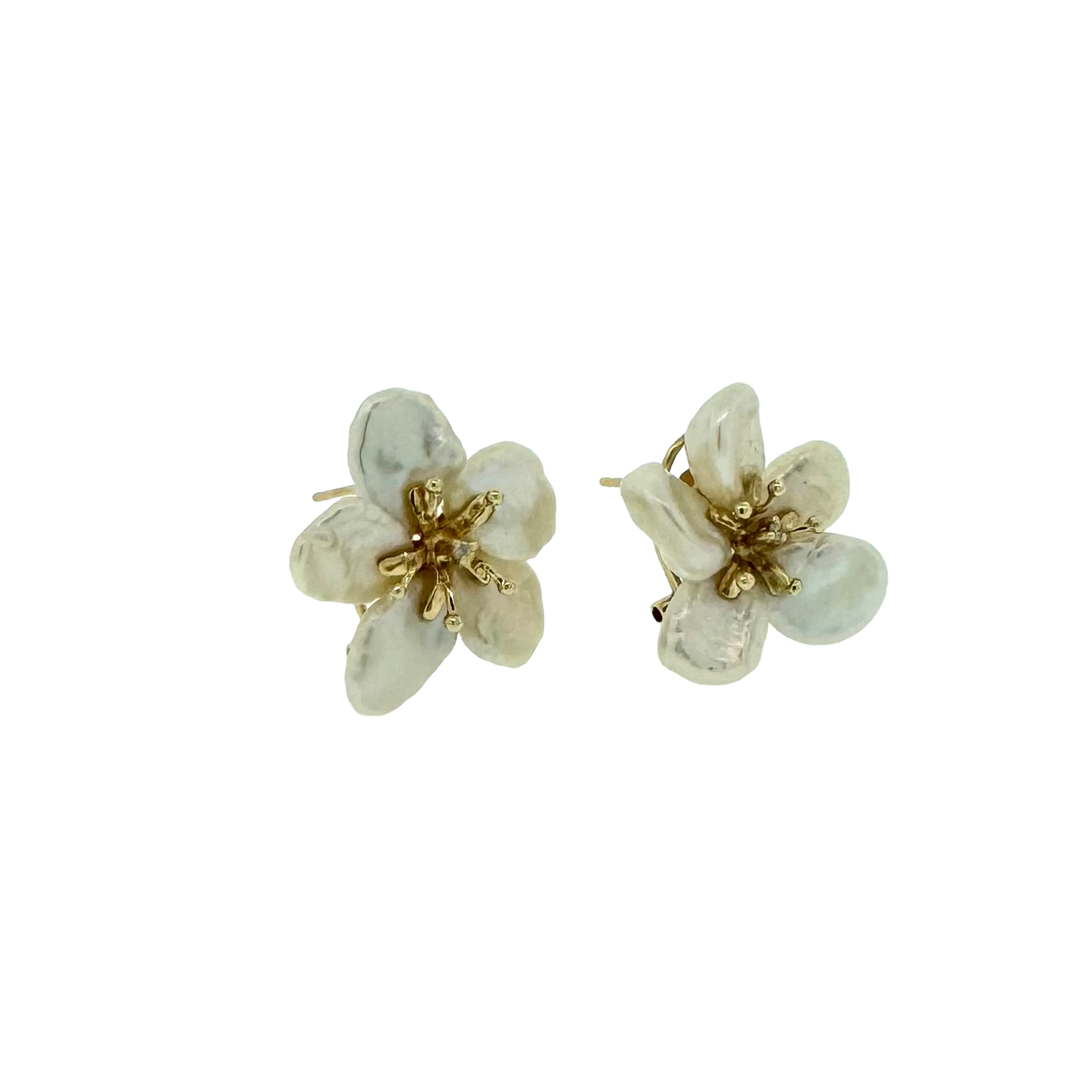 Estate 14k + Keshi Pearl Flower Earrings