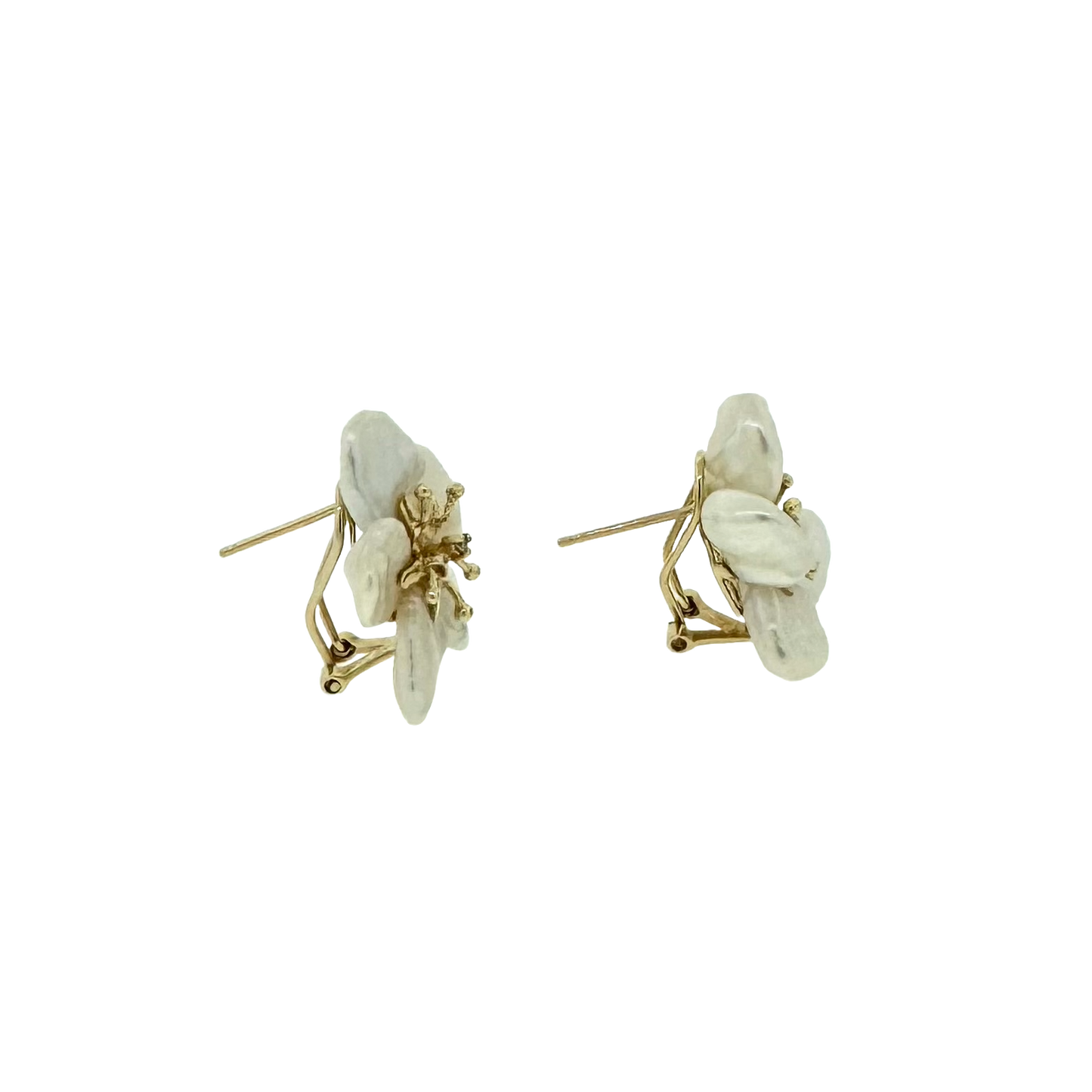 Estate 14k + Keshi Pearl Flower Earrings
