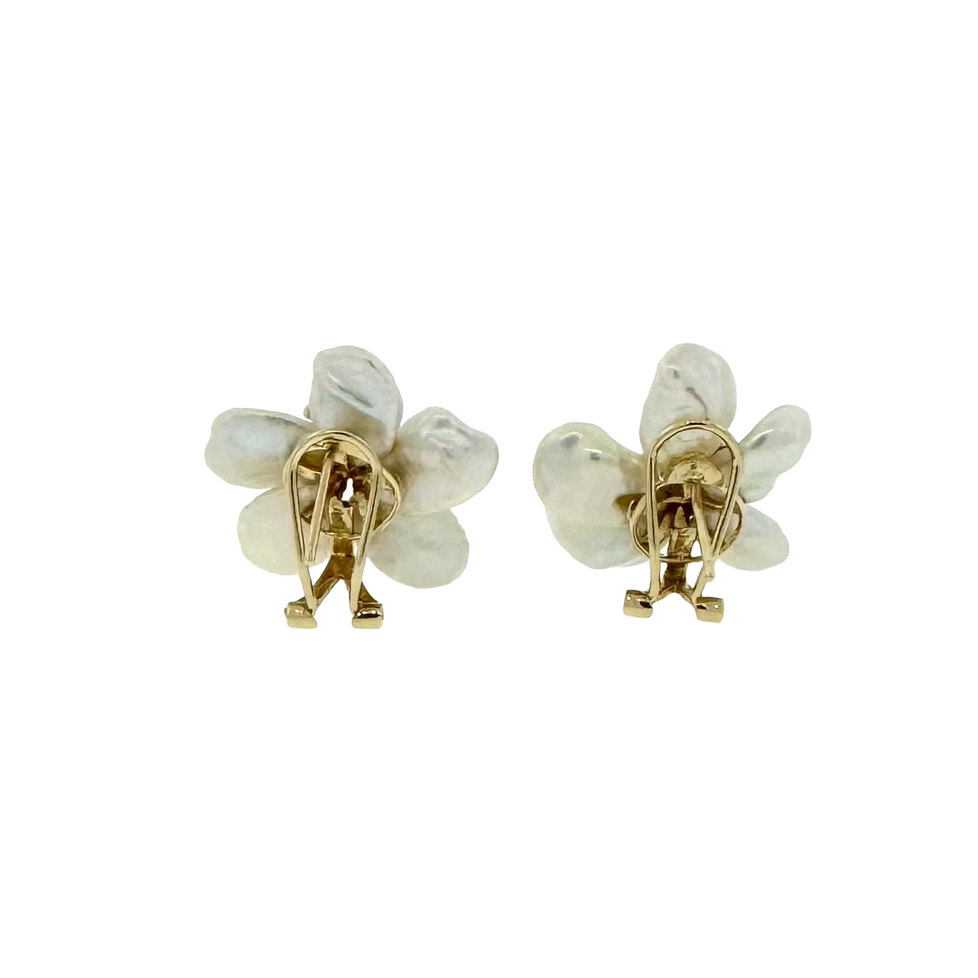 Estate 14k + Keshi Pearl Flower Earrings
