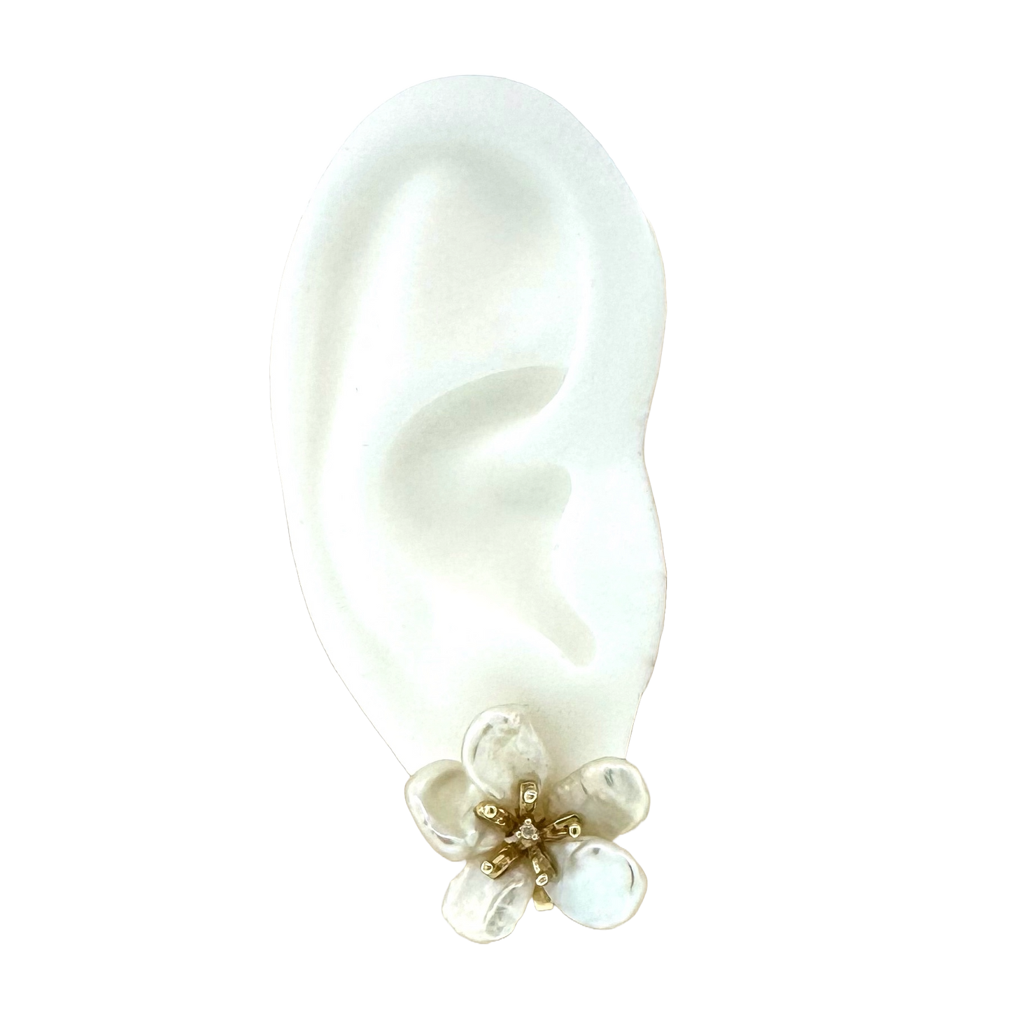 Estate 14k + Keshi Pearl Flower Earrings