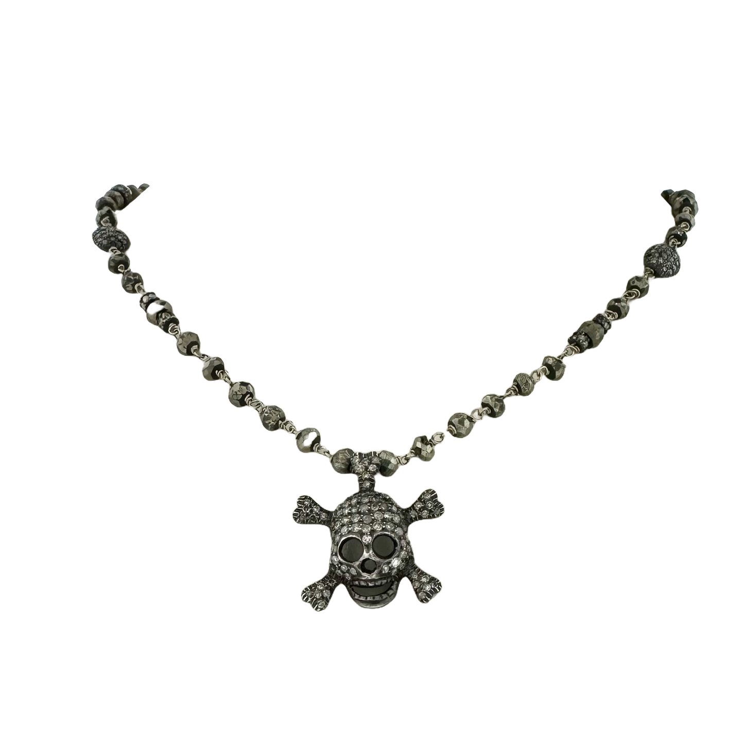 Estate 14k + Pyrite & Diamond Skull Necklace