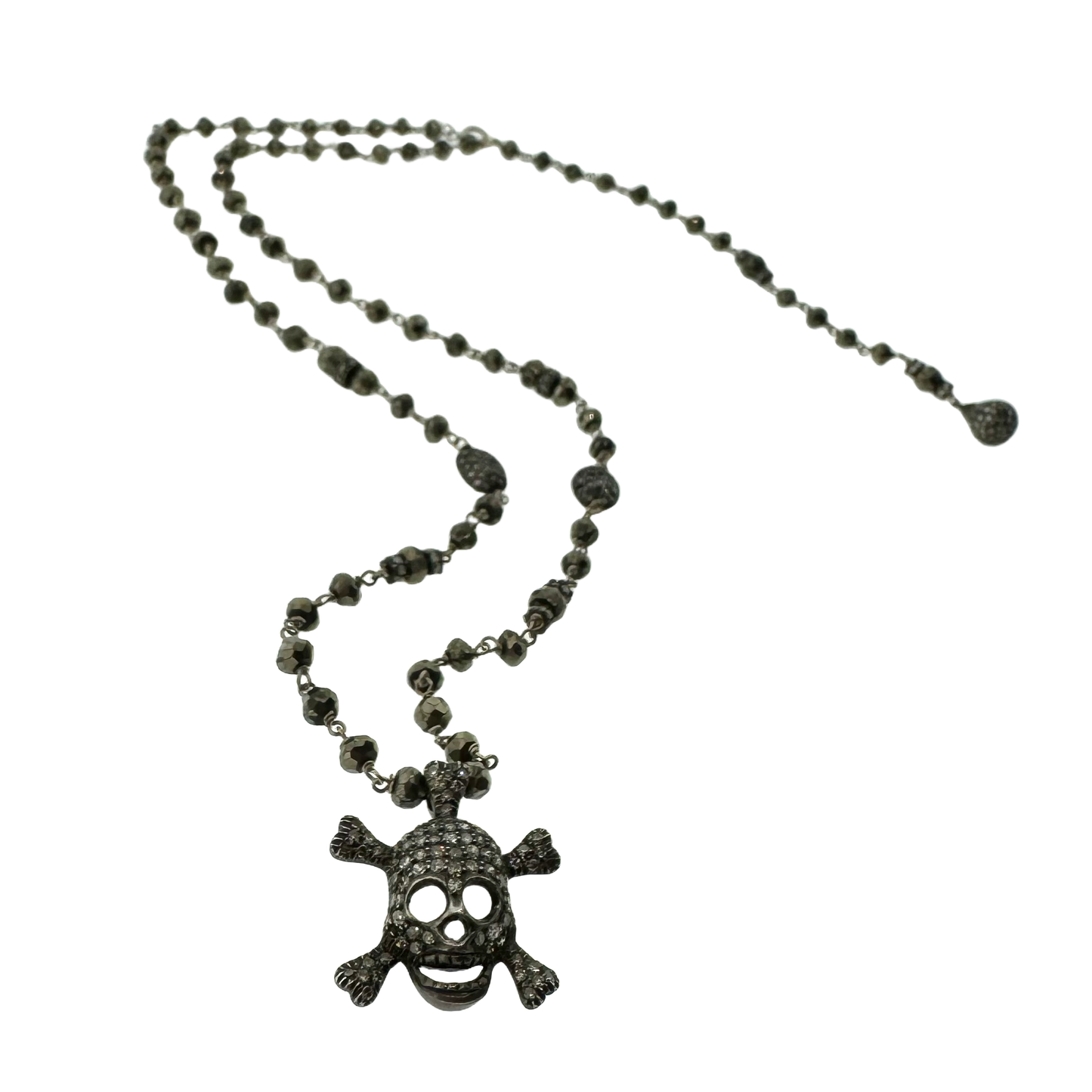 Estate 14k + Pyrite & Diamond Skull Necklace